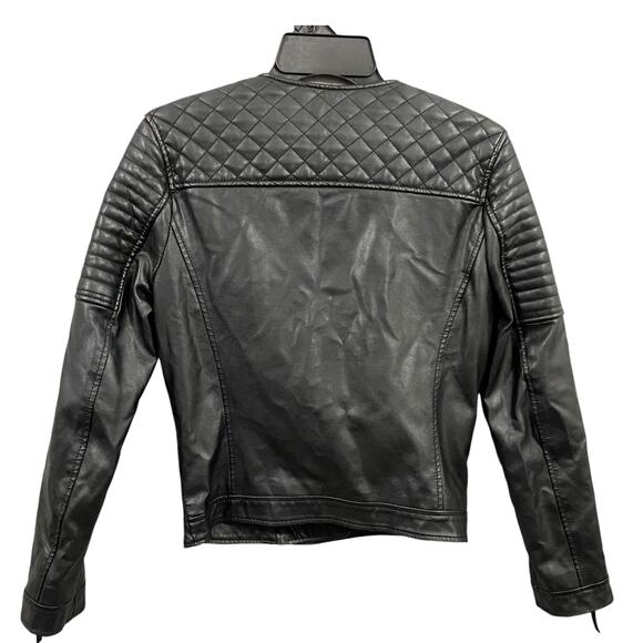 Top Shop Quilted Faux Leather Moto Jacket in Black Women's Size 2 - Picture 4 of 6